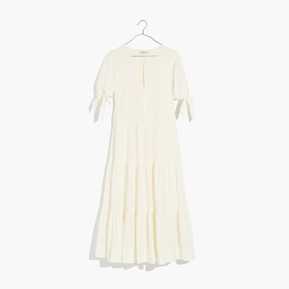 Petite Tie-Sleeve Tiered Midi Dress in Swiss Dot Medium NWT